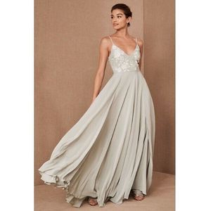 BHLDN Sadia Floral Embroidered Maxi Dress Grey Fog